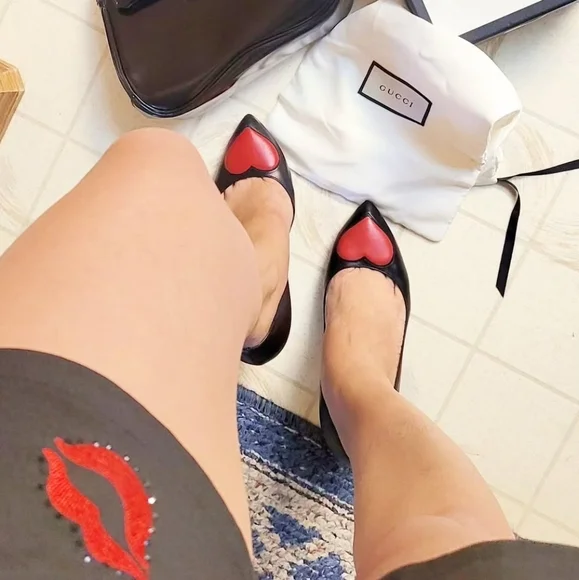 Gucci Black Heels with Red Heart Accents - Picture 1 of 1